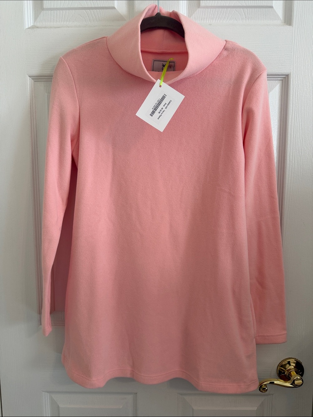 NWT Dudley Stephens Cobble Hill Tunic Sweater Terry Fleece Pink Turtleneck sz M